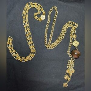 Vintage Gold Tone Slide Chain Necklaces Bead Ball Ends